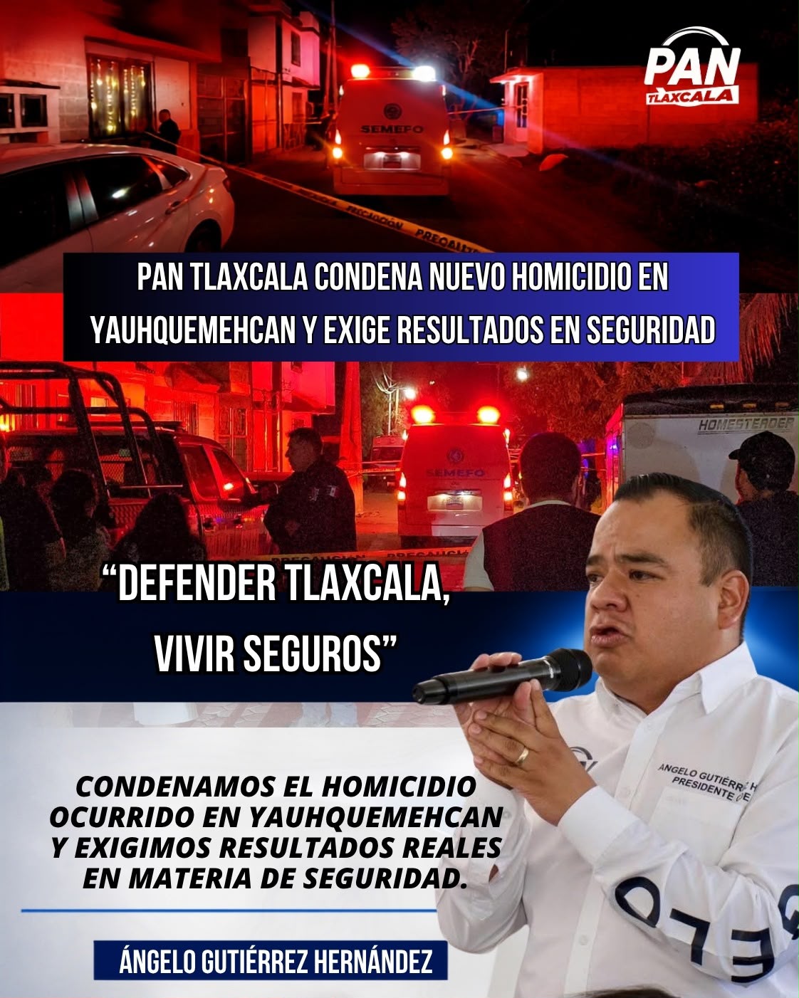 PAN Tlaxcala condena nuevo homicidio en Yauhquemehcan y exige resultados en seguridad
